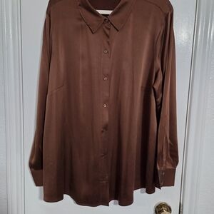 Eileen Fisher Rich Brown Rust Silk Blouse